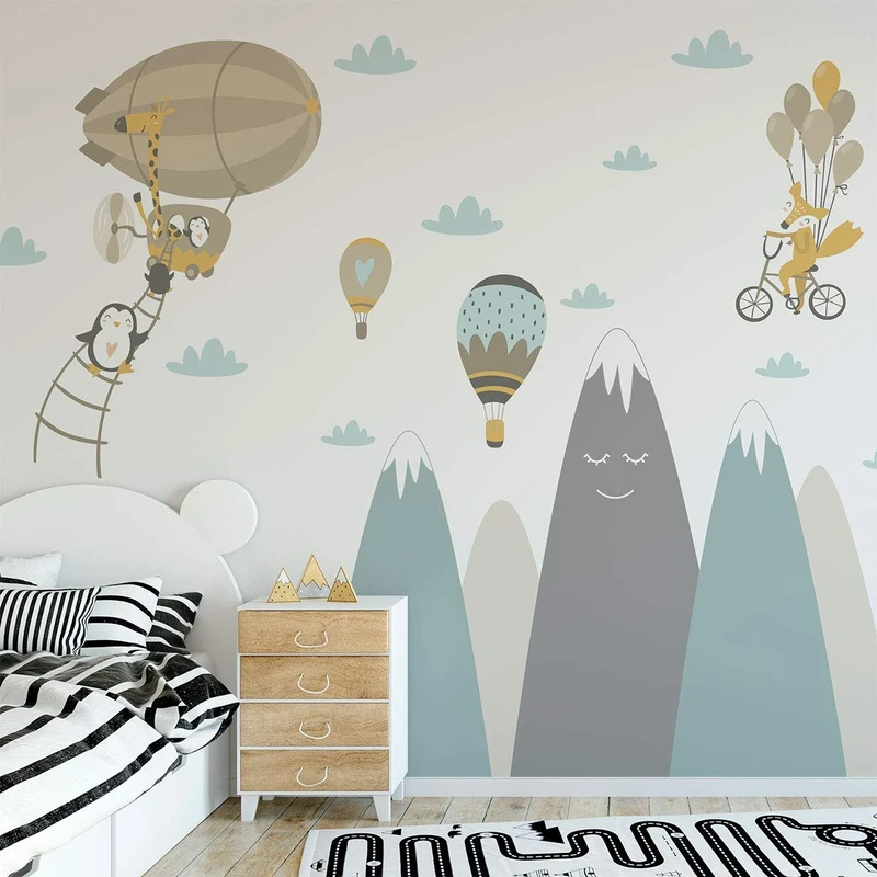 Giant Scandinavian Mountains Children's Wall Sticker Decoration for Baby/Animal Room with Flying Edges 100 x 180 cm