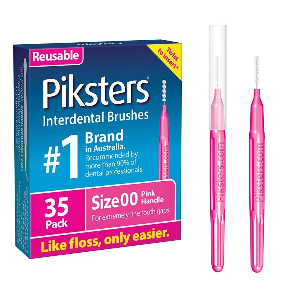 Piksters Interdental Brushes, 35 pk, Size 00, Interdental Tooth Brush for Extremely Tight Gaps, Gum Soft Bristles for Plaque Removal, Safe for Braces