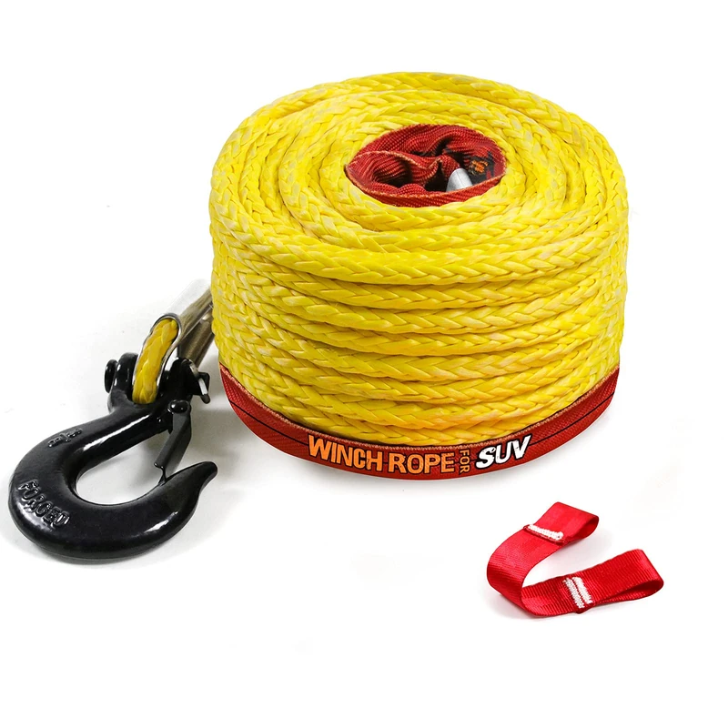 Synthetic Winch Rope 1/2" x 92'-25000 lbs Winch Line with Protective Sleeve,Forged Winch Hook,Safety Pull Strap go for 4WD Road Vehicle Truck SUV ATV UTV（Yellow）…