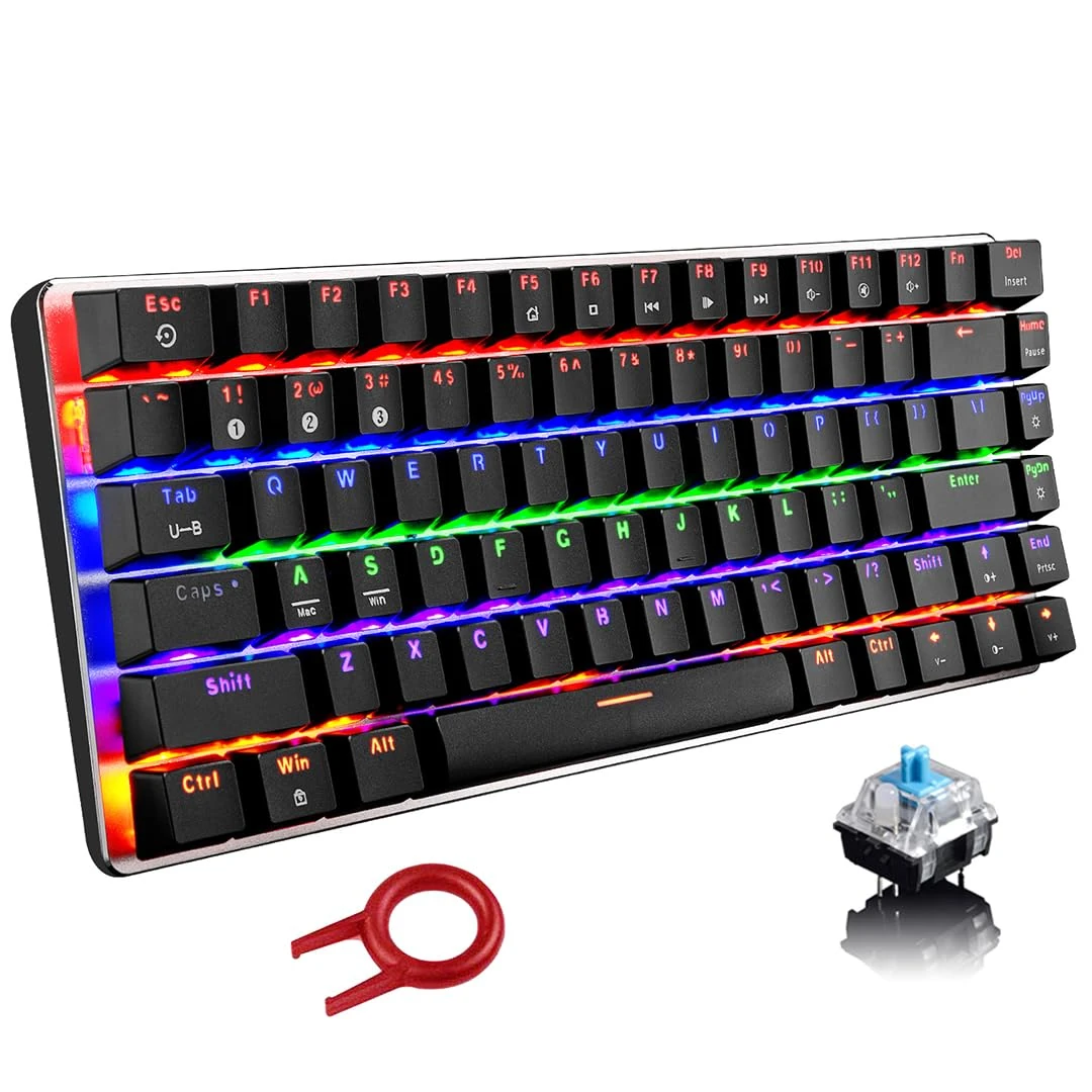 XINMENG Bluetooth Keyboard, 82 Keys Compact TKL Mechanical Keyboards, RGB Rainbow Backlight Wired Gaming Keyboard, Waterproof Metal Panel, Rechargeable 6-Month Battery, for PC/MAC (Black/Blue Switch)