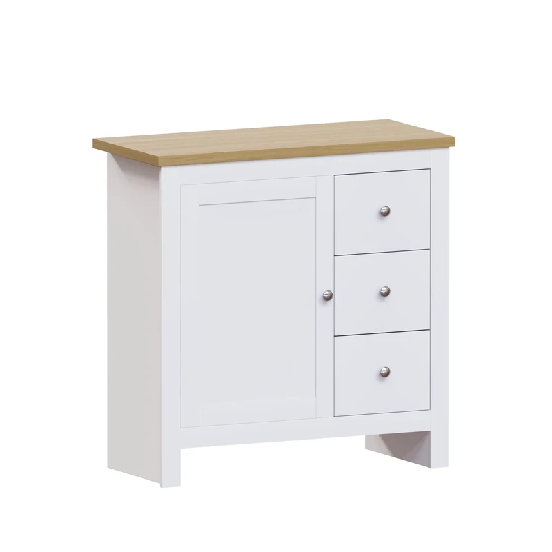 Vida Designs Arlington Sideboard 3 Drawer 1 Door Cabinet Cupboard Storage MDF Furniture White