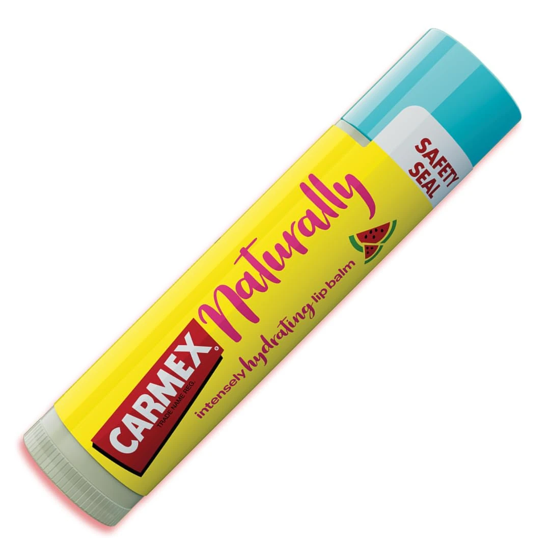 Carmex Naturally Watermelon Lip Balm Stick SPF 15 For Sun Protection Soothes And Repairs Dry, Cracked Lips Intensely Hydrating Winter Lip Care Formula (4.25 g)