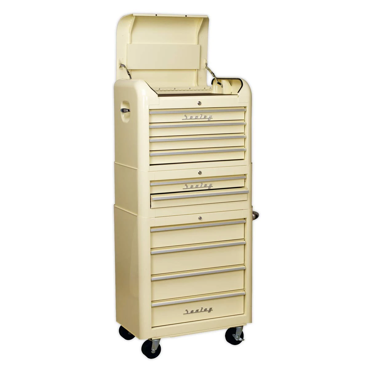 Sealey Retro/Vintage Style Topchest, Mid-Box Tool Chest & Rollcab Combination 10 Drawer Cream AP28COMBO2