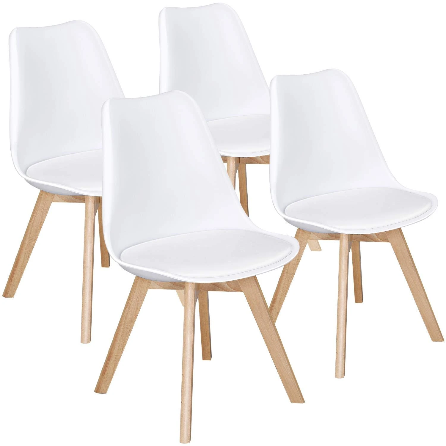 Yaheetech Dining Chairs Set of 4 Dining Room PU Leather Kitchen Chairs with Soft Padded Seat and Wooden Legs for Living Room Office, White