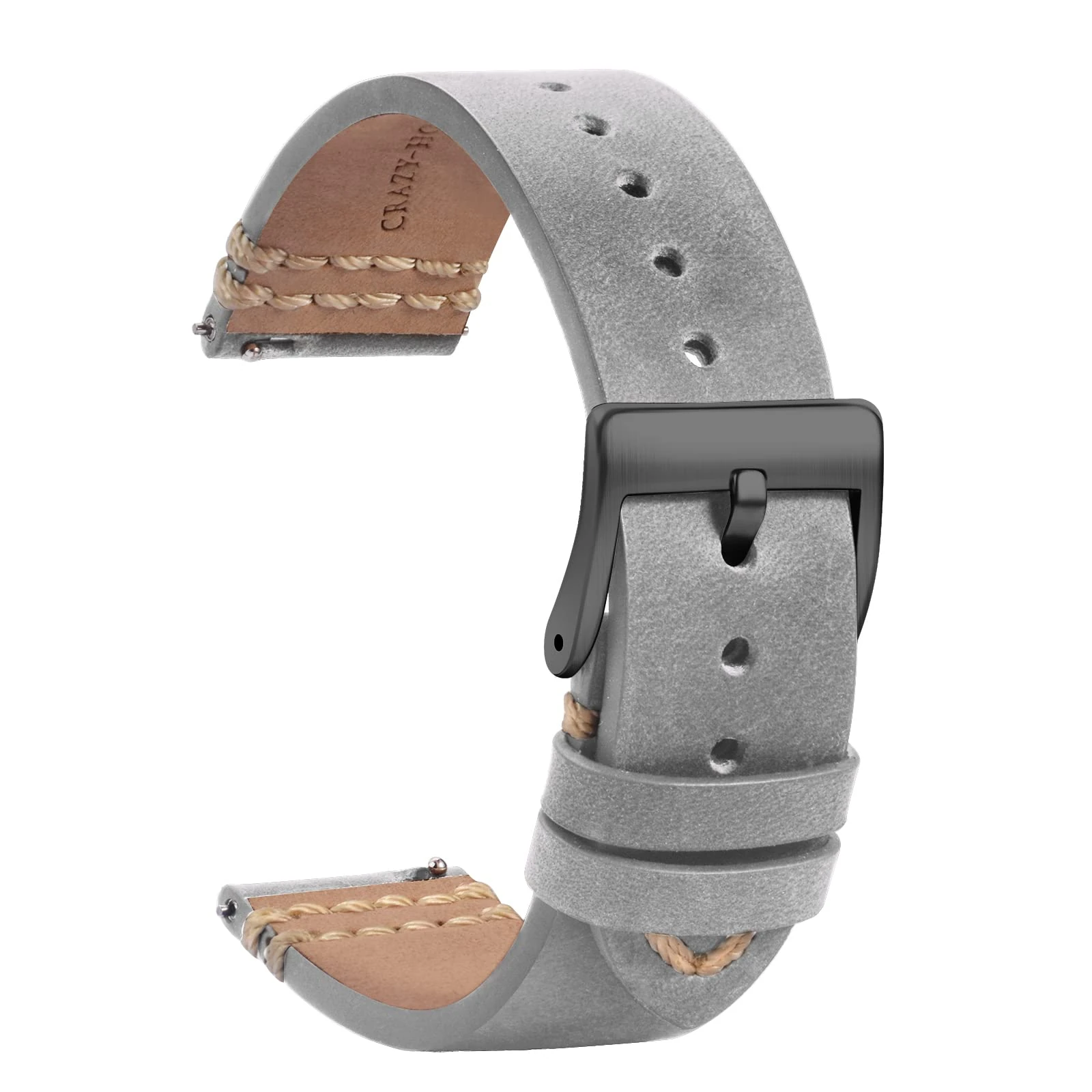 TStrap Leather Watch Straps 21mm - Soft Grey Quick Release Watch Bands Replacement - Sport Watch Strap for Men Ladies - Smart Watch Bracelet Black Clasp Buckle – 18mm 19mm 20mm 22mm