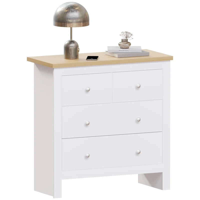 Vida Designs Arlington 2+2 Chest of Drawers Cabinet Storage Modern Bedroom Furniture (White)