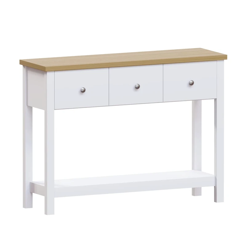 Vida Designs Arlington Console Table Shelf Hallway Side End Dressing Table MDF (White, 3 Drawer)