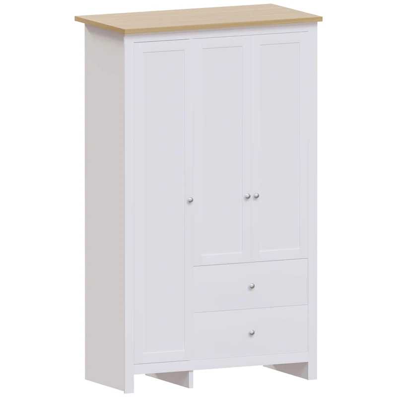 Vida Designs Arlington Wardrobe 3 Door 2 Drawer Bedroom Furniture Clothes Rail Storage (White)