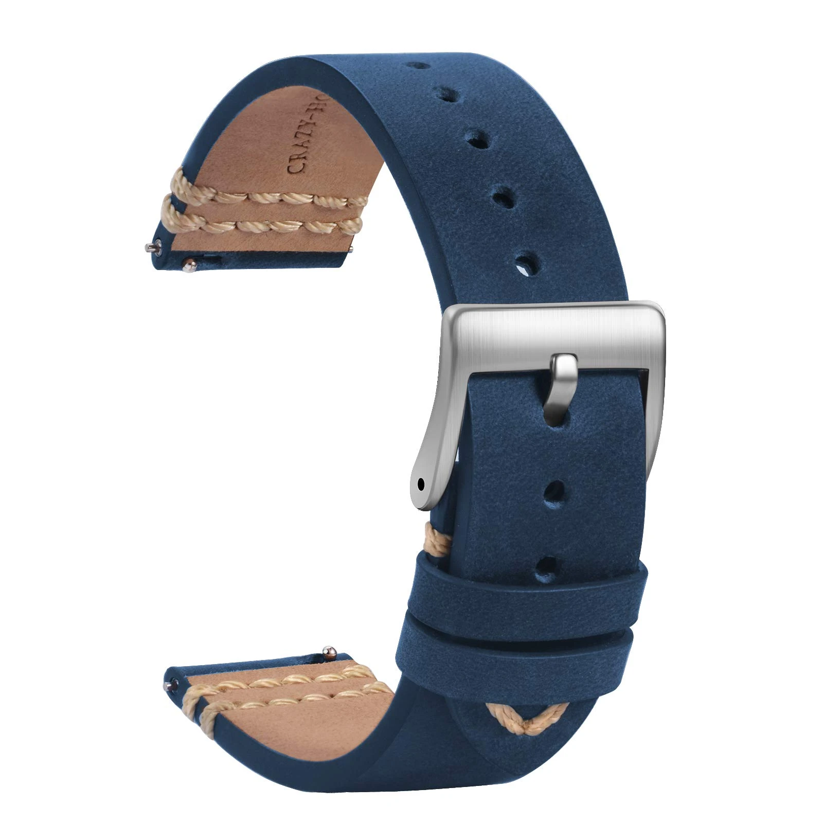 TStrap Leather Watch Straps 18mm - Soft Blue Quick Release Watch Bands Replacement - Sport Watch Strap for Men Ladies - Smart Watch Bracelet Clasp Buckle – 19mm 20mm 21mm 22mm