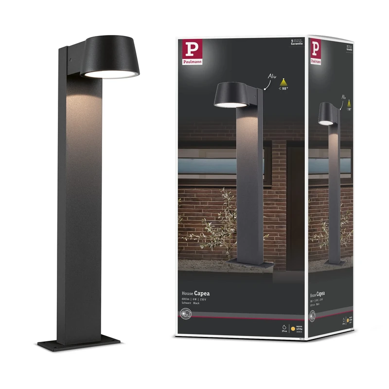 Paulmann 94454 LED Exterior luminaire Bollard Light Capea IP44 Warm White incl. 1x6 watt Outdoor Lighting Black Outdoor lamp Aluminium Garden lamp 3000 K