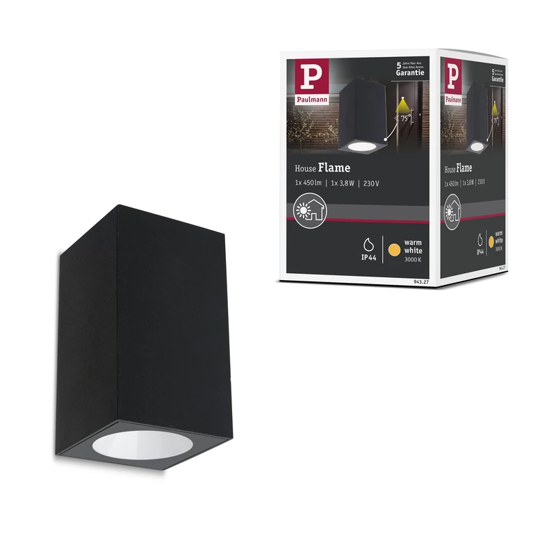 Paulmann 94327 Flame LED Outdoor luminaire Outdoor Wall luminaire IP44 Rectangular incl. 1x3.8 watt Anthracite Aluminium 3000 K