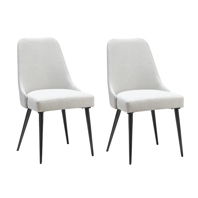 Ball & Cast Upholstered Kitchen Dining Chairs Set of 2, Modern Comfy Linen Padded Side-Chair w/Metal Frame, Ivory