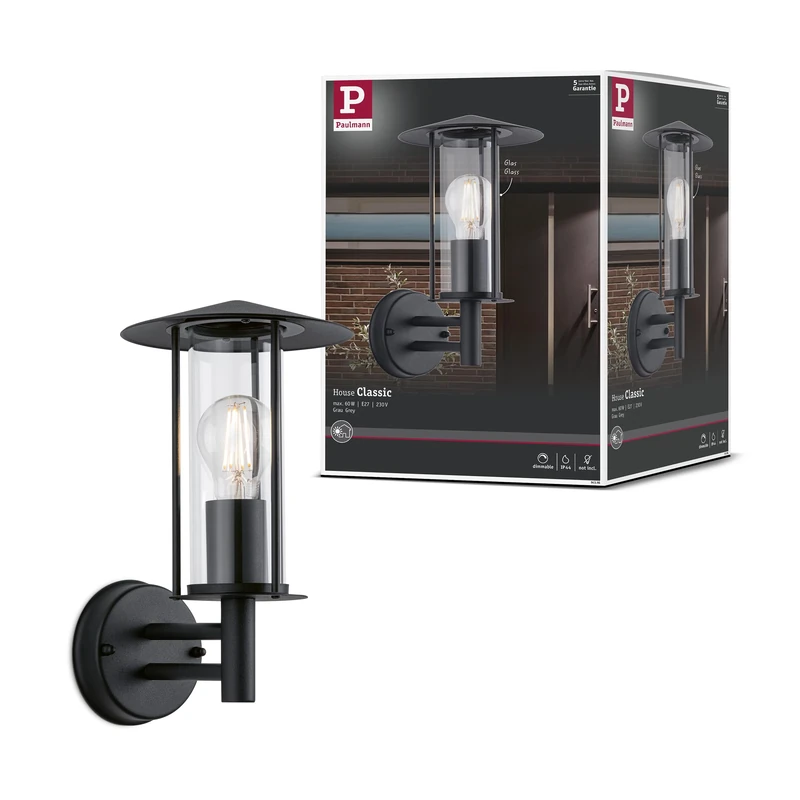 Paulmann 94398 Exterior luminaire Exterior Wall luminaire Classic IP44 dimmable Outdoor Lighting Dark Grey Outdoor lamp Metal, Glass Garden lamp E27