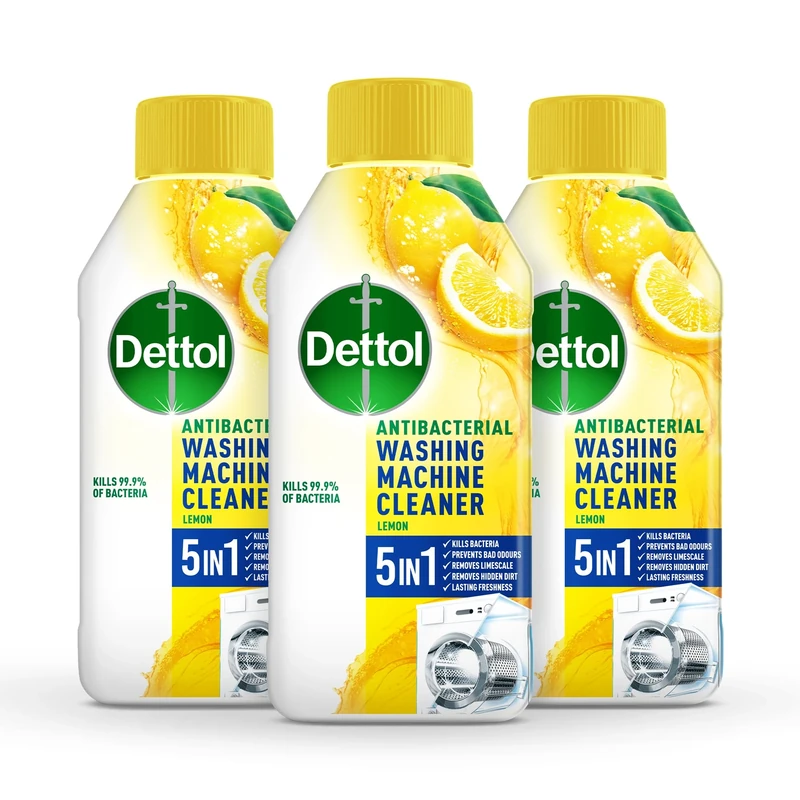 Dettol Antibacterial Washing Machine Cleaner, Removes Limescale, Dirt & Bad Odours, Lemon Breeze , Pack of 3 x 250ml