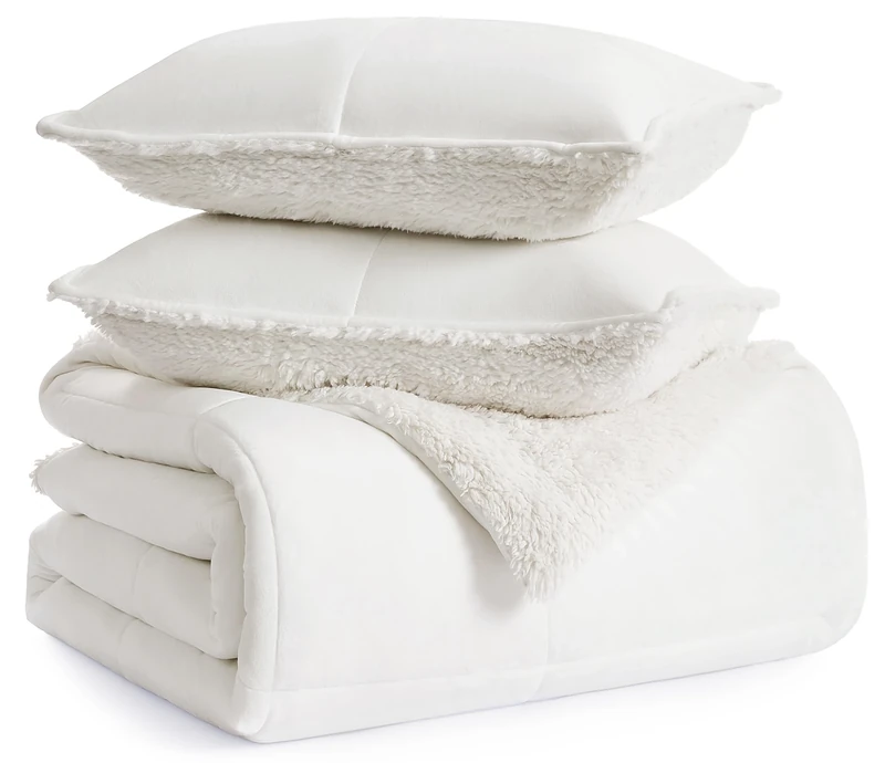 UGG 10265 Blissful Full-Queen Comforter Set Reversible Silky Soft Cozy Plush Sherpa Comforter and Pillow Shams Machine Washable Bedding Queen Size Blanket Set for Bedroom Accents, Full/Queen, Snow
