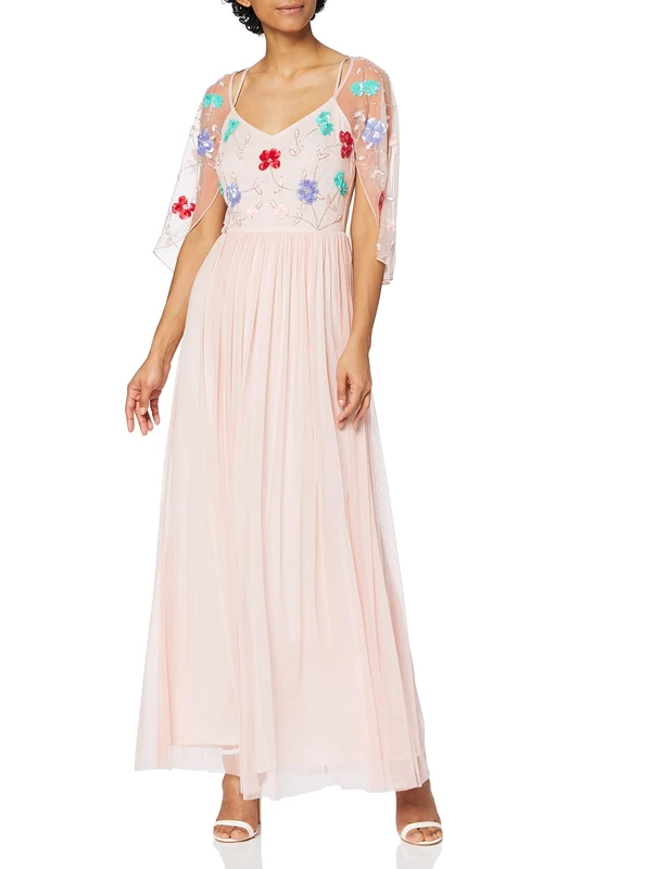 Frock and Frill Women's Embroidered Maxi Dress Cocktail, Blush, 12