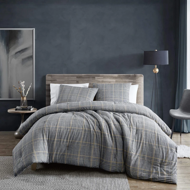 Kenneth Cole New York - King Duvet Cover Set, Cotton Bedding with Matching Shams, All Season Home Decor (Sussex Flannel Black, King)