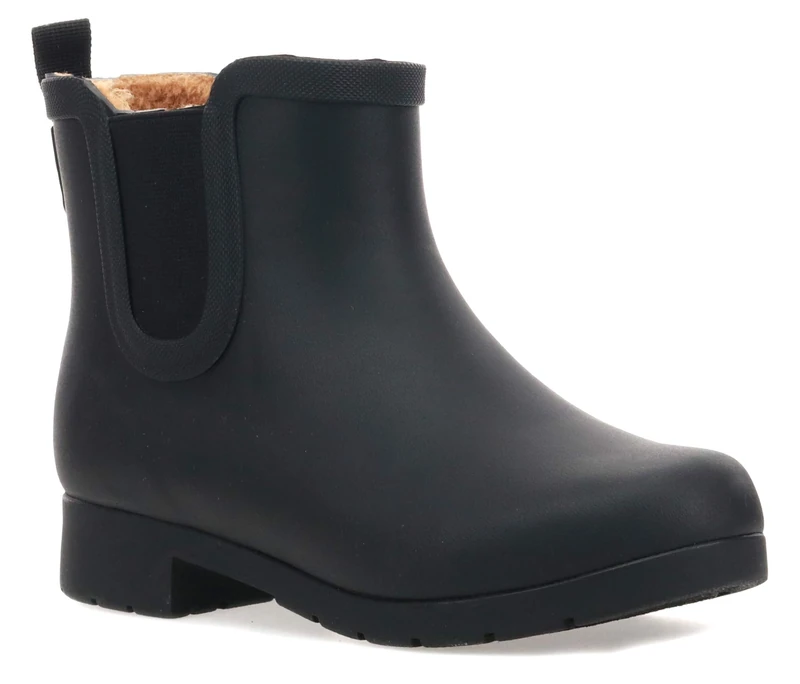 Chooka Women's Waterproof Plush Chelsea Bootie Rain Boot, Delridge Black, 4 UK