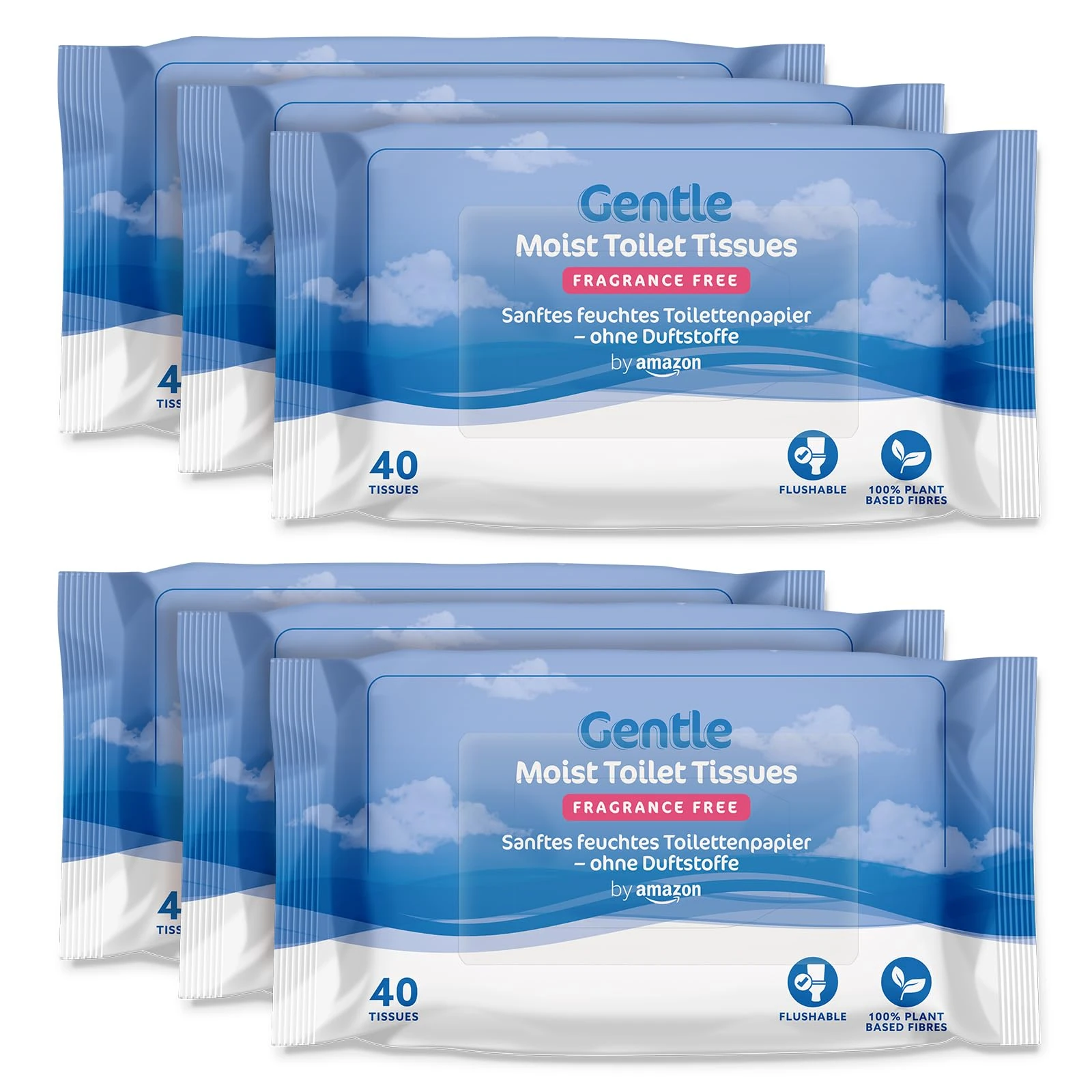 by Amazon Gentle Moist Toilet Tissues, Unscented, Fine to Flush, 240 Count (6 Packs of 40) (Previously Presto!)