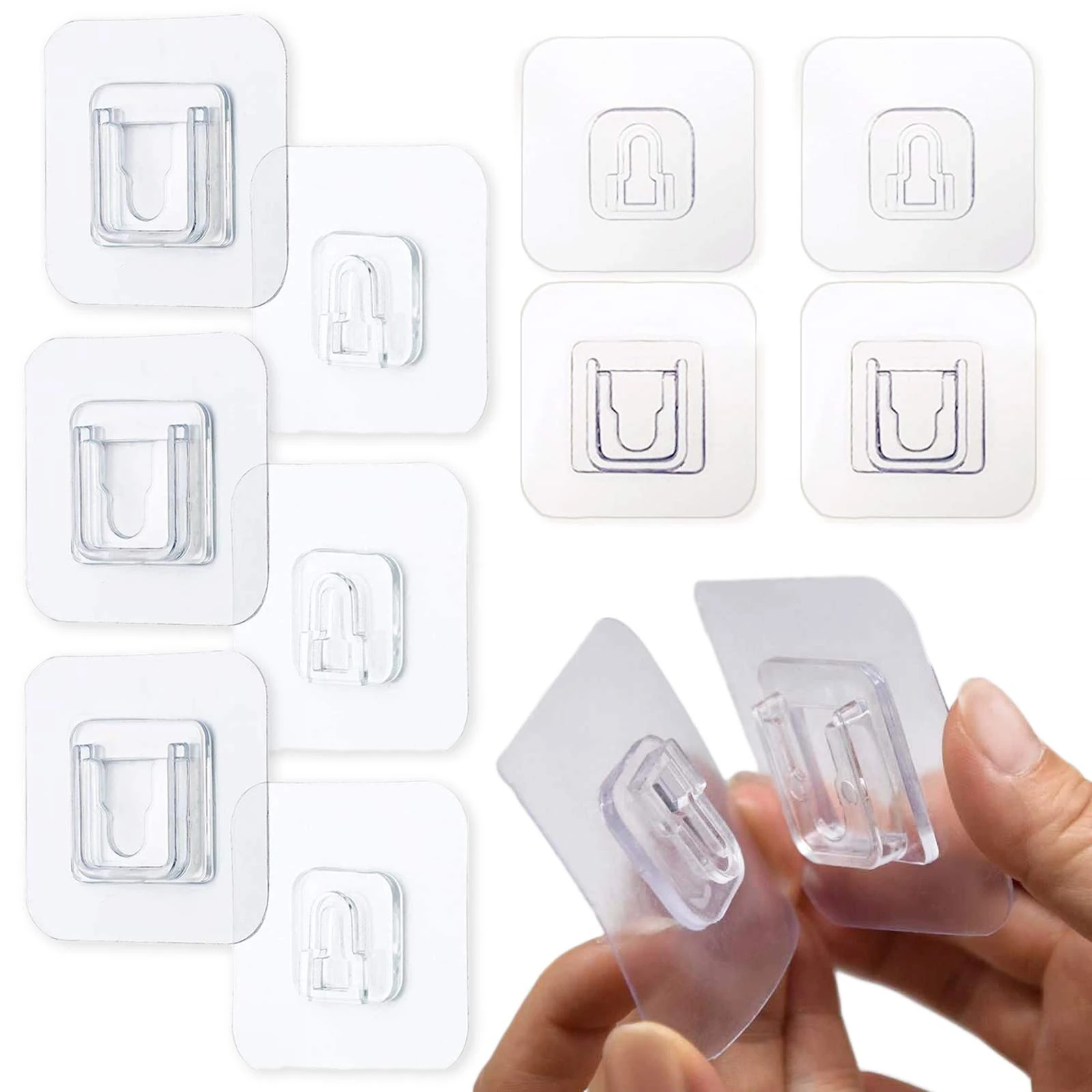 16 Pairs Double-Sided Adhesive Wall Hooks, Waterproof and Oilproof Reusable Seamless Hooks Without Punching and Nails Heavy Duty Self-Adhesive Wall Hook for Kitchen Bathroom Office