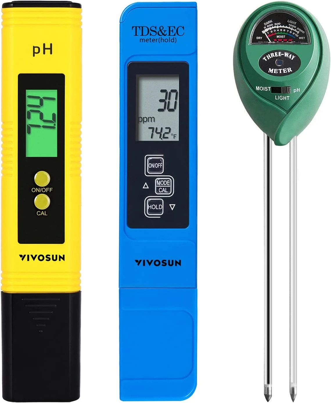 VIVOSUN Digital PH Meter, 3-in-1TDS EC and Temperature Meter, Plant Soil MoistureTester Combo for Home, Garden and Hydroponics
