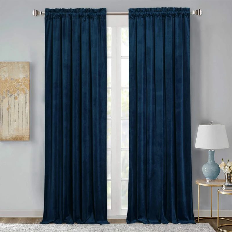 StangH Navy Blue Velvet Curtains 84 inches - Luxury Decor Blackout Thermal Insulated Sliding Door Curtains Drapes with Dual Rod Pocket for Living Room/Guest Room, Navy Blue, W52 x L84, 2 Panels