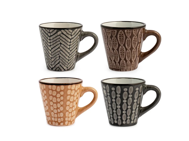 H&H 839832 Ethnic Set of 6 Coffee Mugs, Stoneware, Assorted, cc100