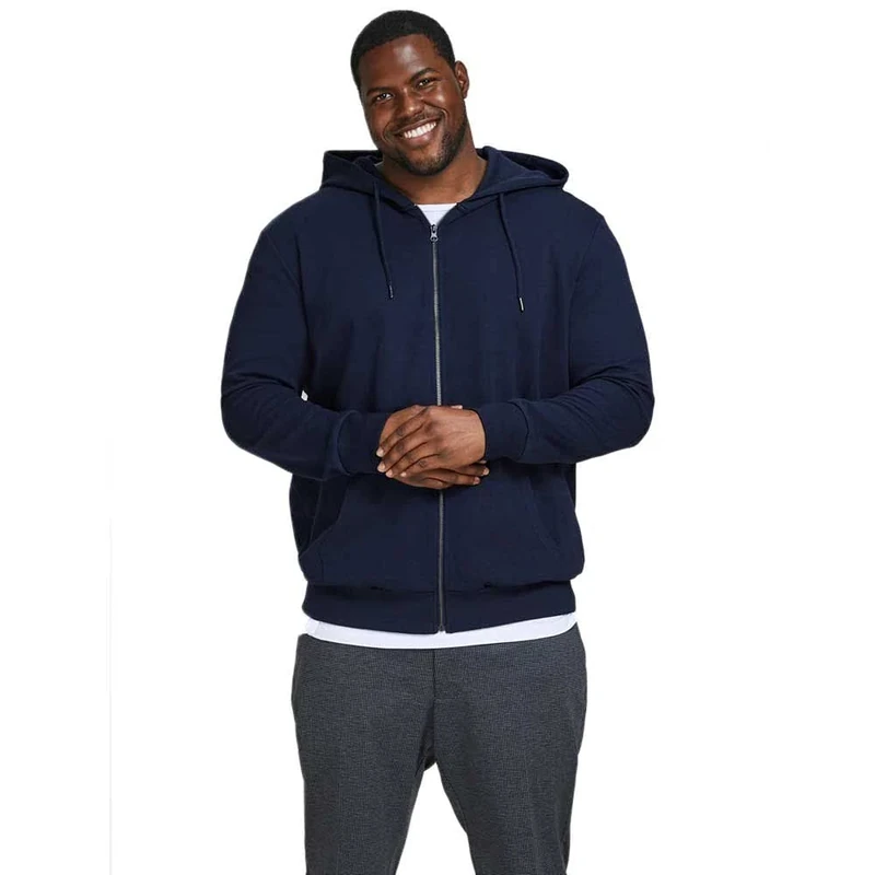 Jack & Jones Men's JJEBASIC SWEAT ZIP HOOD NOOS PS Cardigan sweater, Navy Blazer/, EU4XL US2XL/