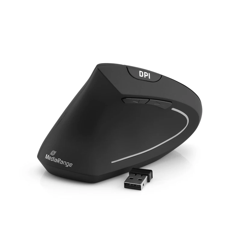MediaRange Ergonomic 6-button wireless mouse with optical sensor for left-handed users, black