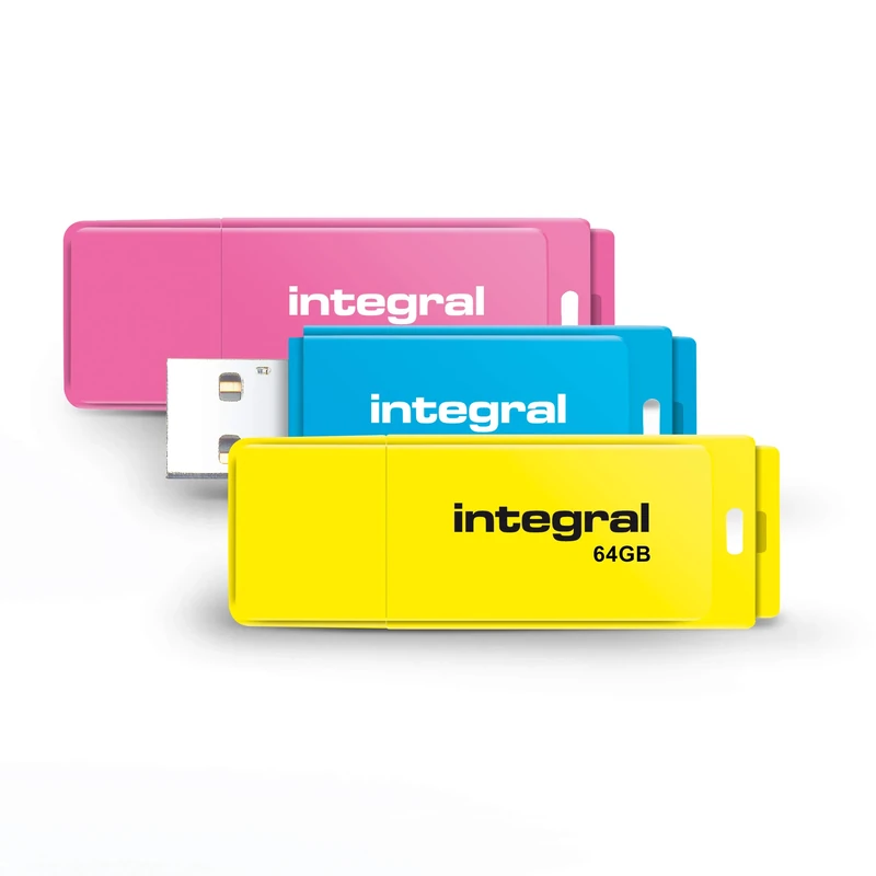Integral 64GB Neon USB 2.0 Flash Drive 3-Pack (Pink/Blue/Yellow)