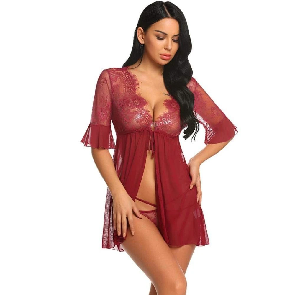 adqw Women's Erotic Baby Dolls Women Sexy Lingerie Lace Sex Underwear Dress Plus Size Babydoll Chemise Porno Summer Erotic Lingerie Sexy Costumes-Red_L