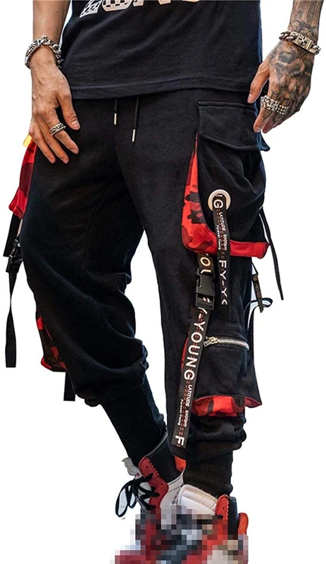 Hello MrLin Men's Jogger Pants Punk Cargo Baggy Techwear Hip Hop Harem Pants Streetwear Tactical Track Pants…, Black, Large