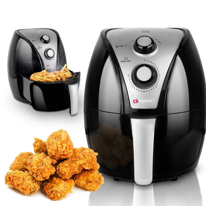 alpina Oil Free Deep Fryer - Air Fryer - XL 3.2 Litres - 80-200 Degrees - 1500 Watt - Black (3.2 L)