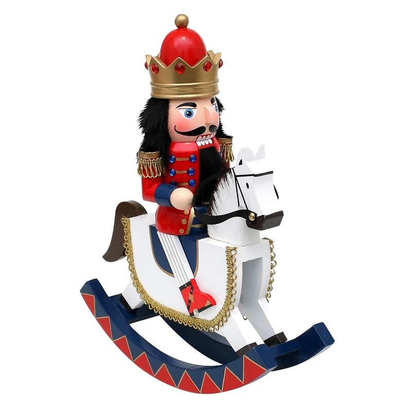 Dekohelden24 Wooden Nutcracker King on Rocking Horse in Red/White, 30 cm