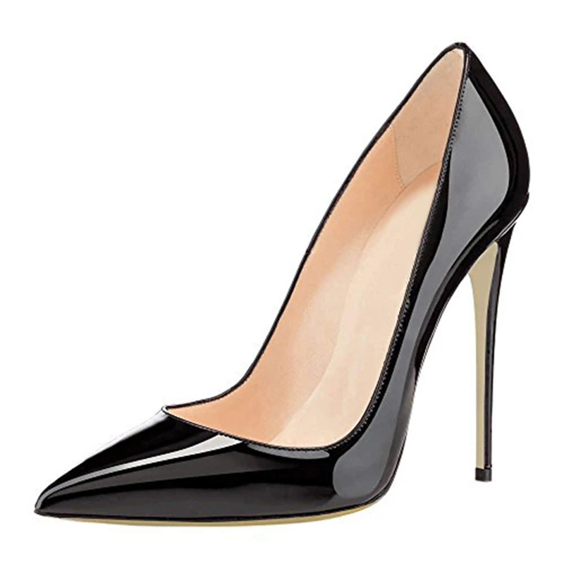 COLETER Women's Sexy Pointed Toe High Heels,4.72 inch/12cm Patent Leather Pumps,Wedding Dress Shoes,Cute Evening Stilettos, Black, 10.5 - Image 1