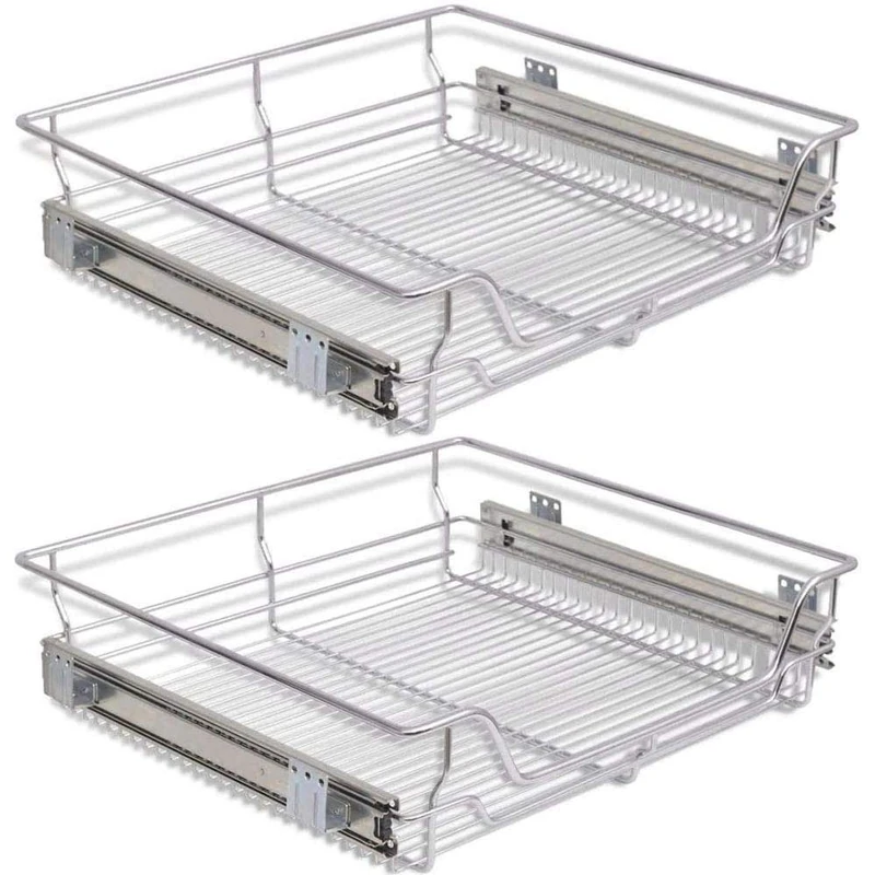 BAKAJI Set of 2 Telescopic Drawers, Telescopic Drawers, Kitchen Furniture, Removable Shelf, Space-Saving with Stainless Steel Rail (60 cm, Set of 2)
