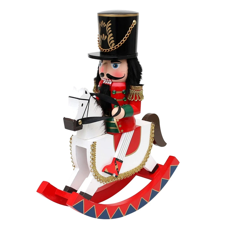 Dekohelden24 Wooden Nutcracker Soldier on Rocking Horse in Red/White, 30 cm