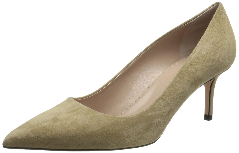 HUGO Womens INES Pump 60-S Pointed-Toe Pumps in Italian Suede Size 7.5 Light Beige