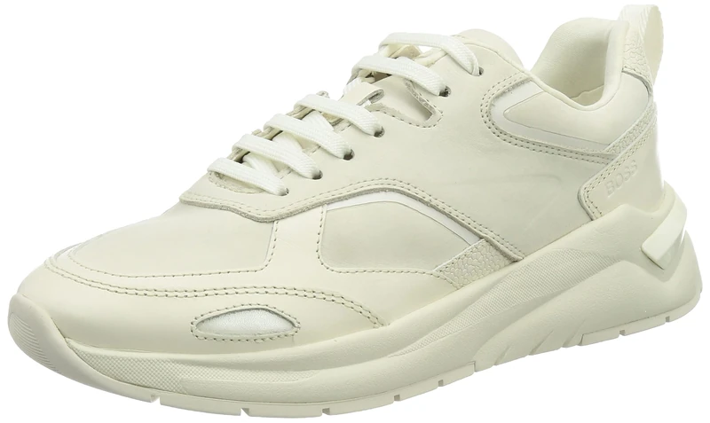 BOSS Women's Skylar Lace Up_fule Sneaker, White100, 10 UK