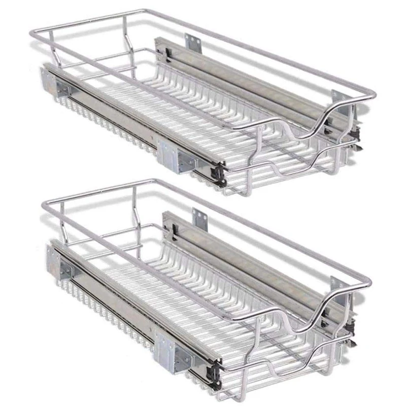 BAKAJI - Telescopic Drawer for Kitchen Furniture – Removable Storage Basket – Space Saving – Stainless Steel Rail – Measures 30 cm – Set of 2