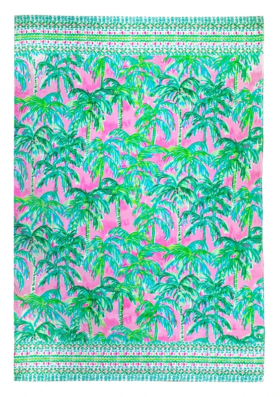 Lilly Pulitzer Oversize Pool/Beach Towel, Large 40" x 70" Pink/Green Palm Tree Print Terry Cloth Towel for Women, Suite Views