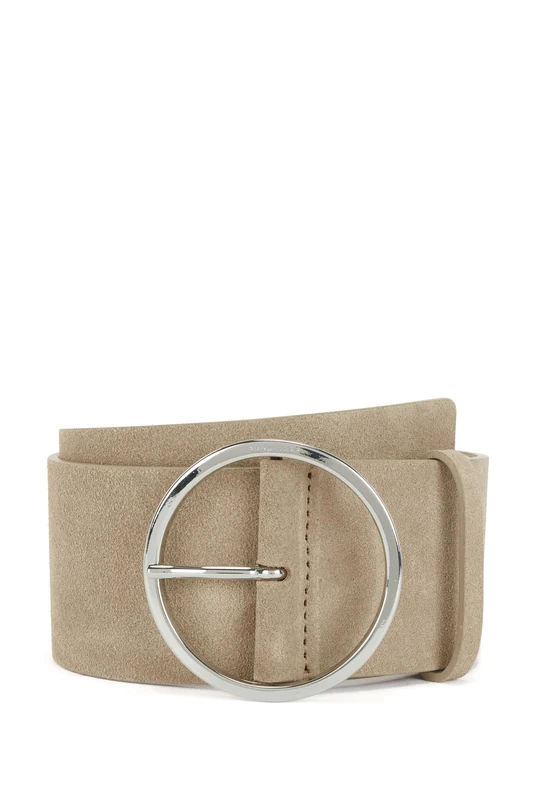 BOSS Womens Olivia H.Belt 6cm-S Italian-suede belt with round buckle in polished silver