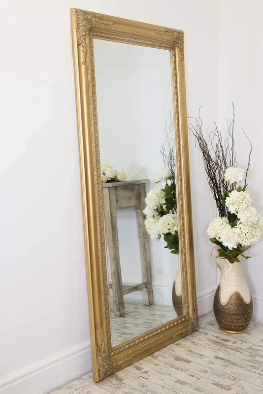MirrorOutlet Large Gold Ornate Shabby Chic Full Length Wall/Leaner Mirror-Rectangular for Lounge, Dining Room, Bedroom, Bathroom and more-178X87cm. UK's Largest Stockist, Wood, 178 x 87