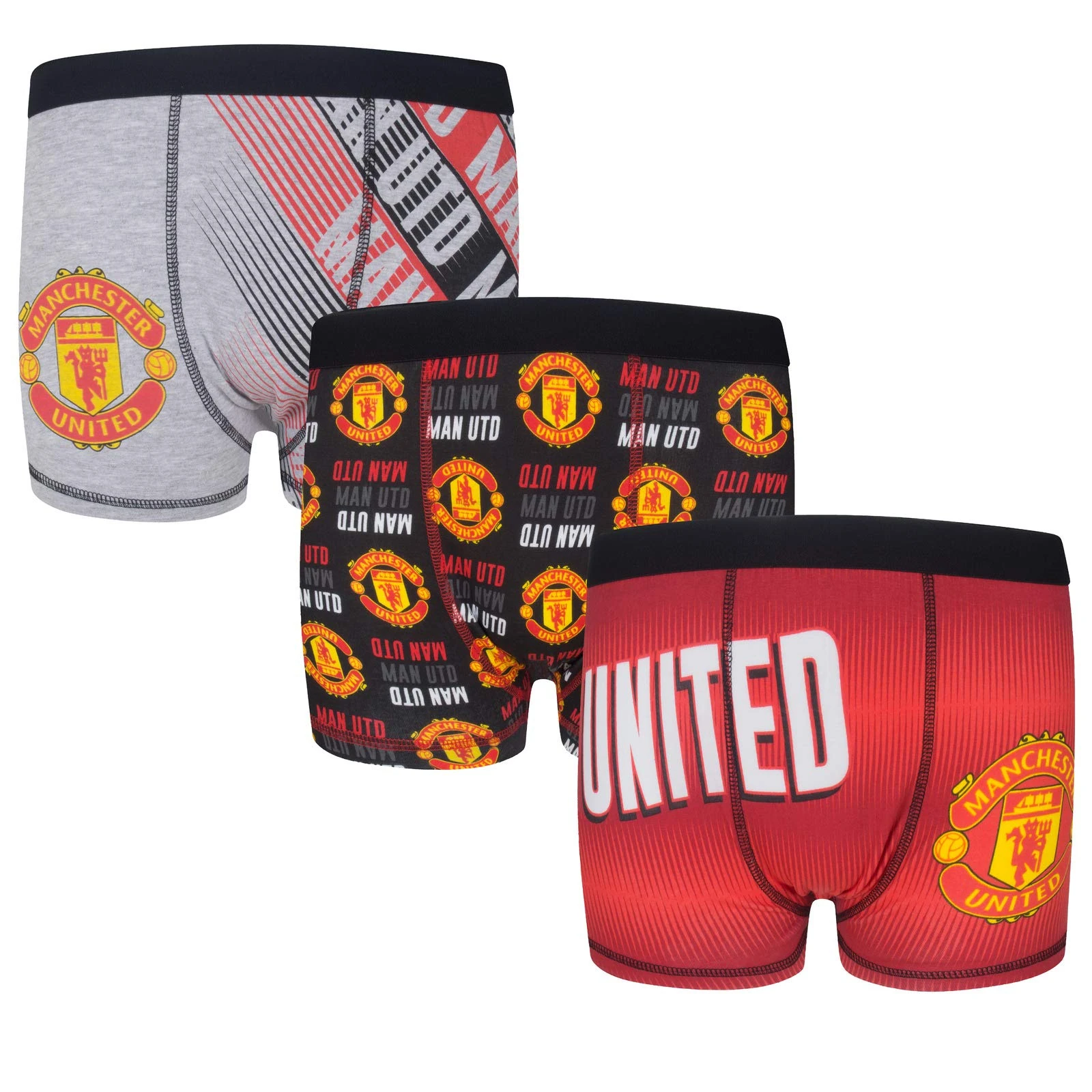 Manchester United FC Official Gift 3 Pack Boys Crest Boxer Shorts 11-12 Years