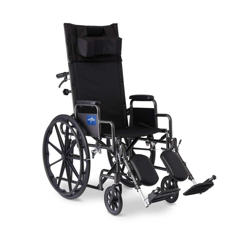Medline Reclining Wheelchair, Desk-Length Arms and Elevating Leg Rests, 20" x 18" Seat (W x D)