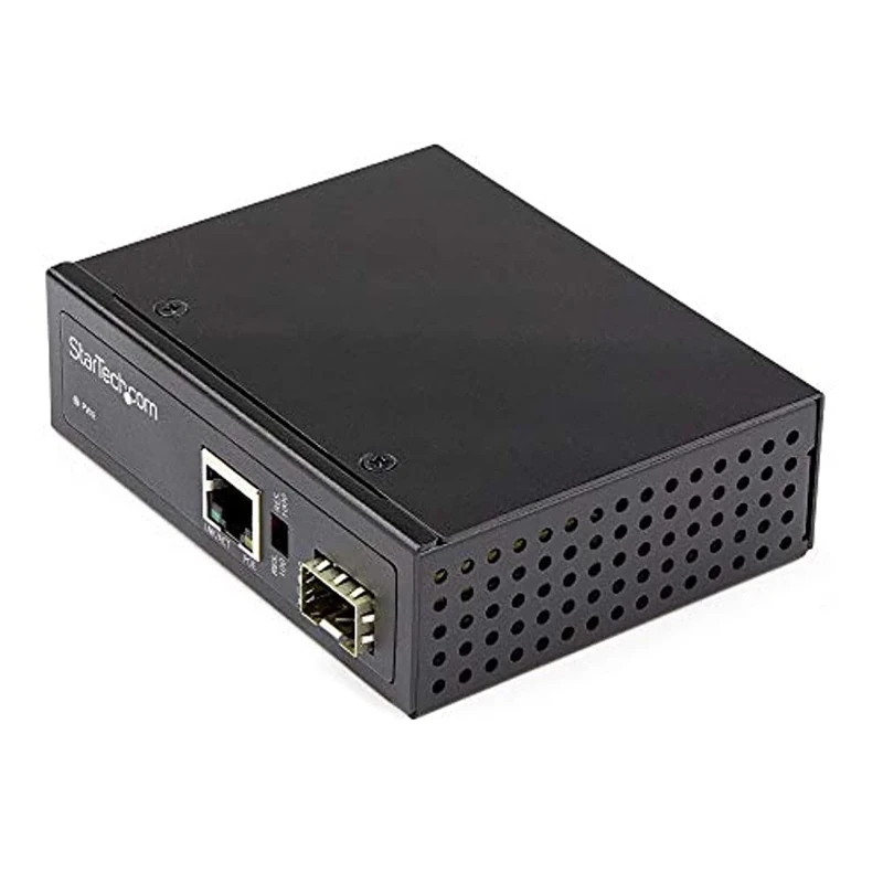 StarTech.com PoE+ Industrial Fiber to Ethernet Media Converter 60W - SFP to RJ45 - Singlemode/Multimode Fiber to Copper Gigabit Ethernet - Compact Size - IP-30/ -40 to +75C (IMC1GSFP60W)