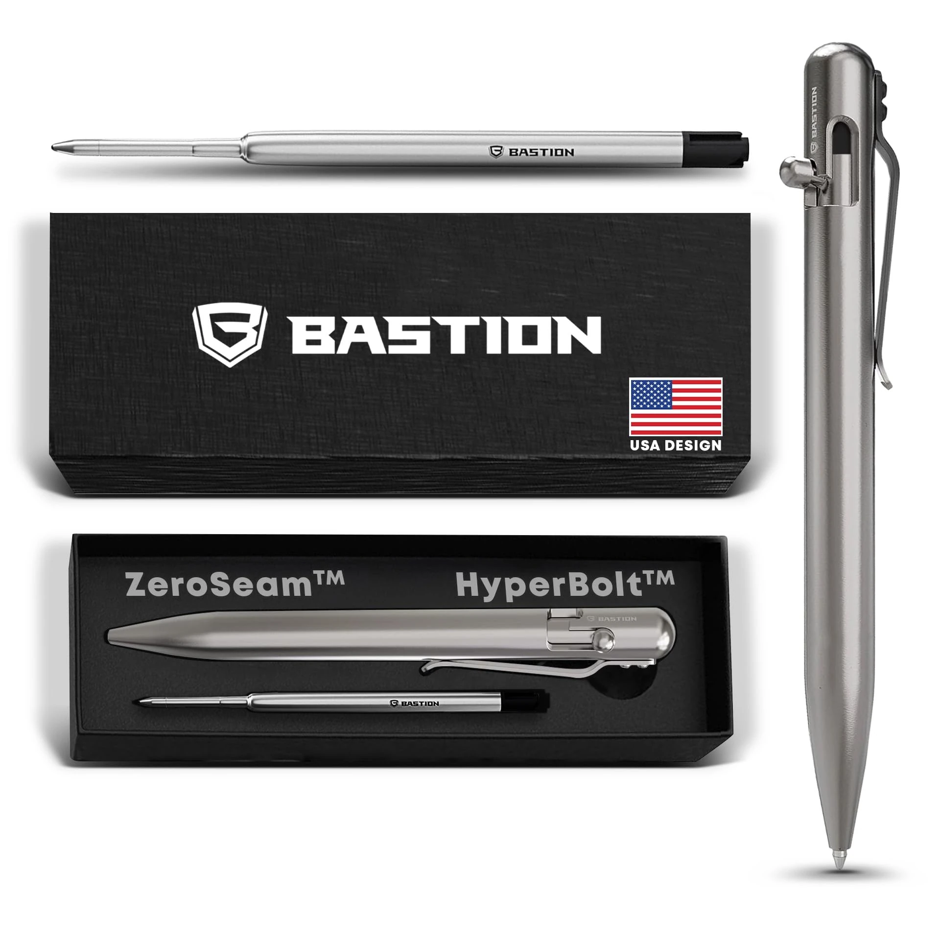 BASTION Luxury Gift Pen Exclusive Hyperbolt™ & Zeroseam™ Titanium Ballpoint, Executive Metal Writing Instrument, premium construction, ideal for professionals, perfect for office or personal use