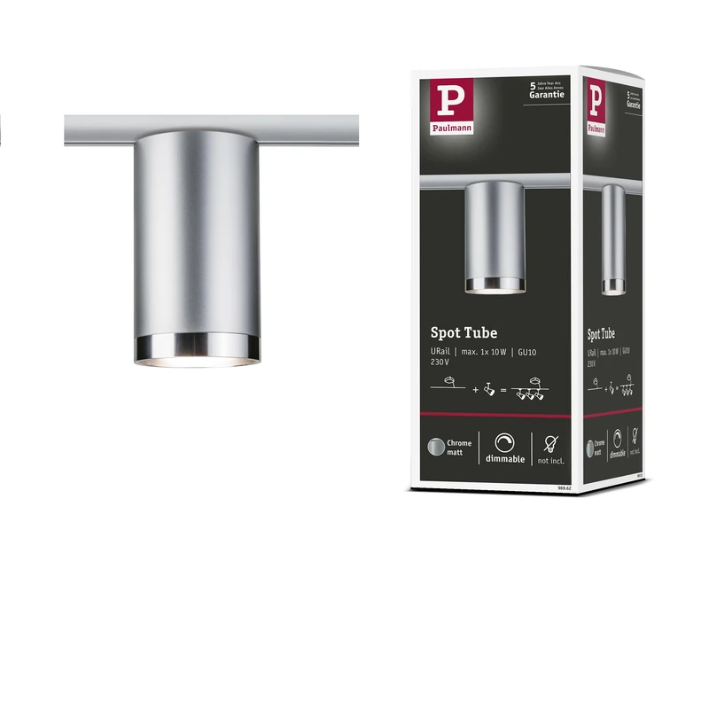 Paulmann 96962 Tube URail Individual spot GU10 max. 10W dimmable 230V Chrome matt, Chrome Rail System – Choose Any lamp