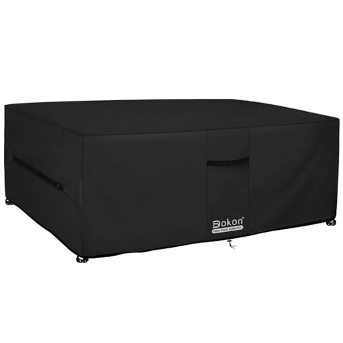 Dokon Cube Garden Furniture Covers Waterproof Heavy Duty Oxford Fabric Patio Table Cover with Air Vents, Windproof Anti-UV Outdoor Rattan Sofa Table and Chair Cover