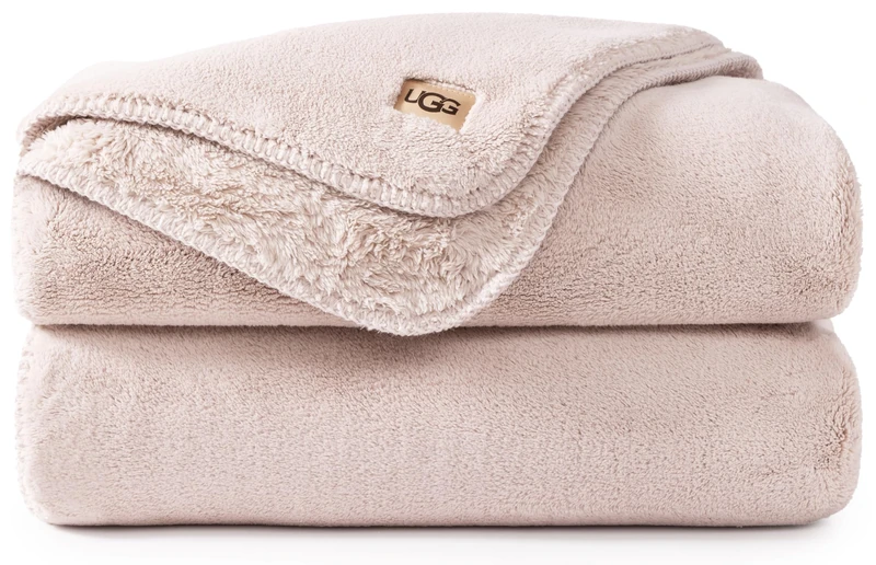 UGG 11065 Whitecap Plush Flannel Oversized Reversible Fleece Throw Blanket Comfortable Lightweight Cozy Hotel Style Home Decor Soft Luxury Machine Washable Blankets, 70 x 50-Inch, Quartz